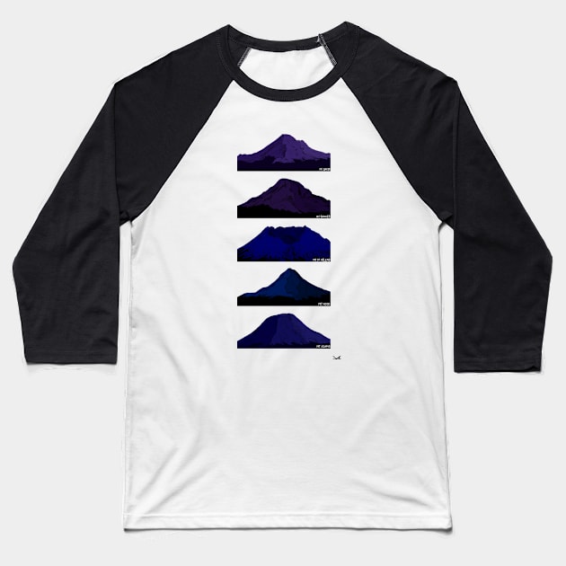 Cascade Volcanoes Blue and Purple Baseball T-Shirt by FernheartDesign